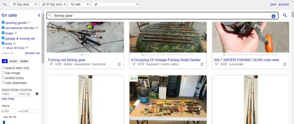 Craigslist to sell fishing gear
