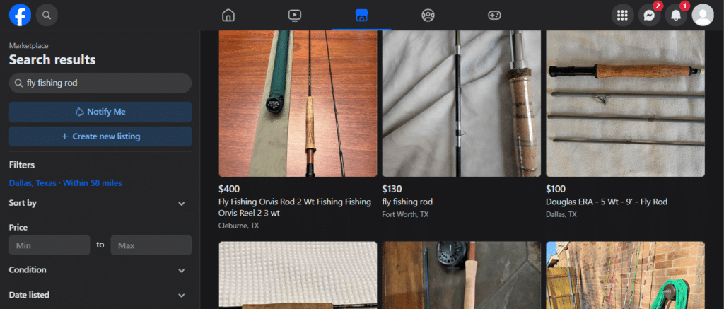 Facebook Marketplace and Groups to sell fishing gear